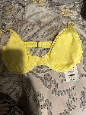 No Boundaries Yellow Polka Dot Women's Swim Top